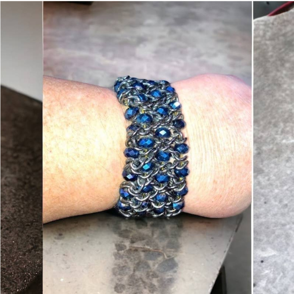 Vintage Blue Crystal Beads Multi Strand Chain Bib Links!